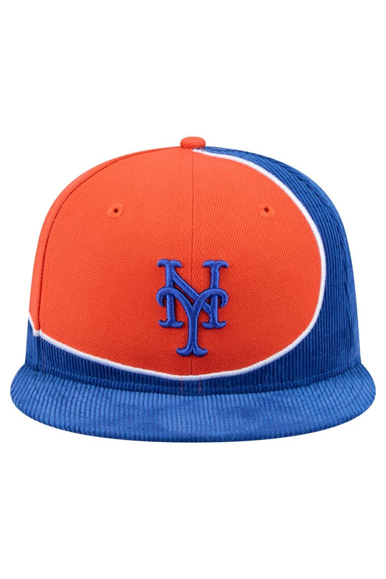 Men's New Era Royal/Orange New York Mets Retro Split Corduroy Snapback Hat, Alternate, color, Royal