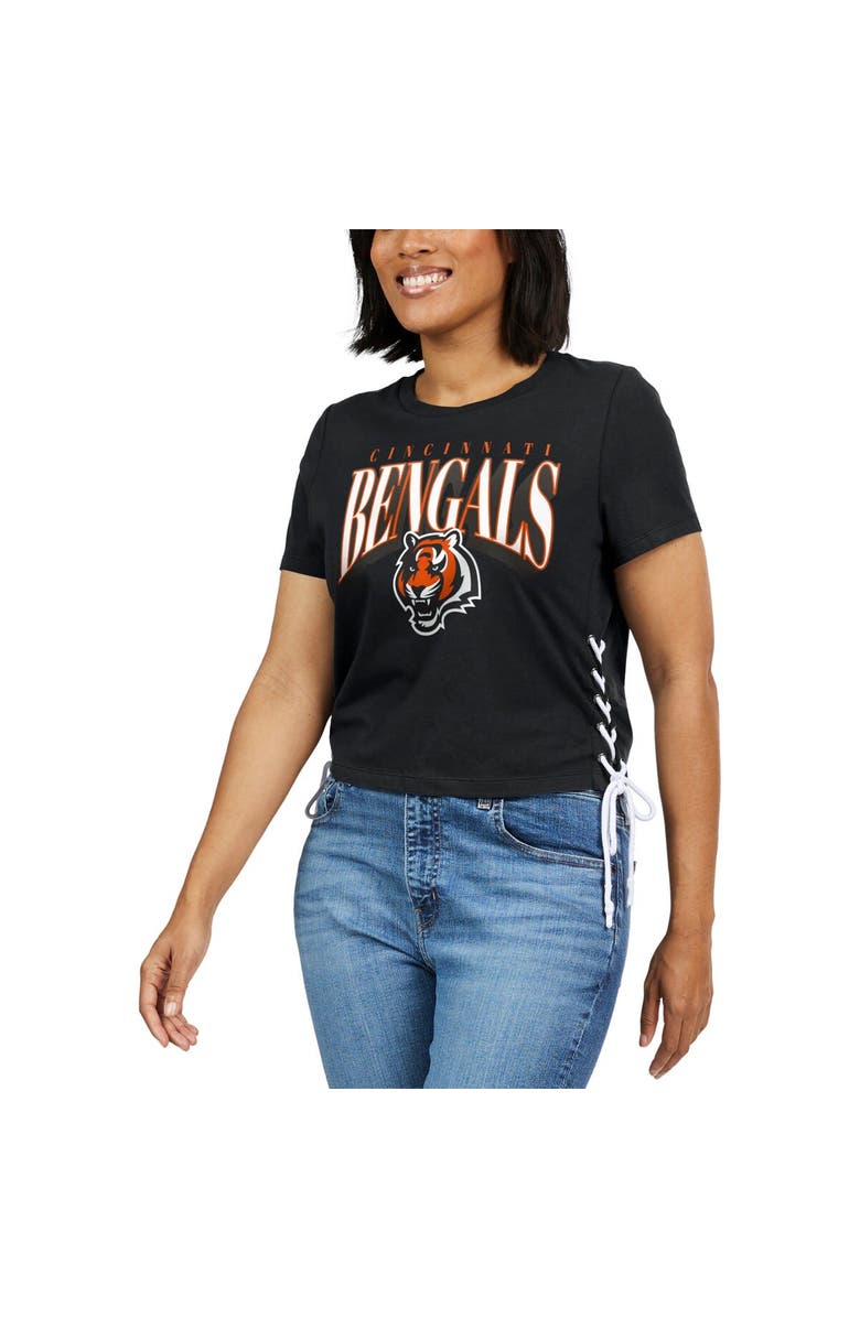 WEAR by Erin Andrews Women's WEAR by Erin Andrews Black Cincinnati Bengals Lace Up Side Modest Cropped T-Shirt, Alternate, color, Black