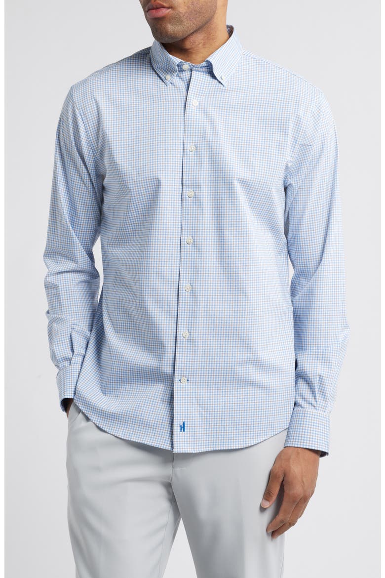 Koby Gingham Performance Button-Down Shirt, Main, color, NAVY