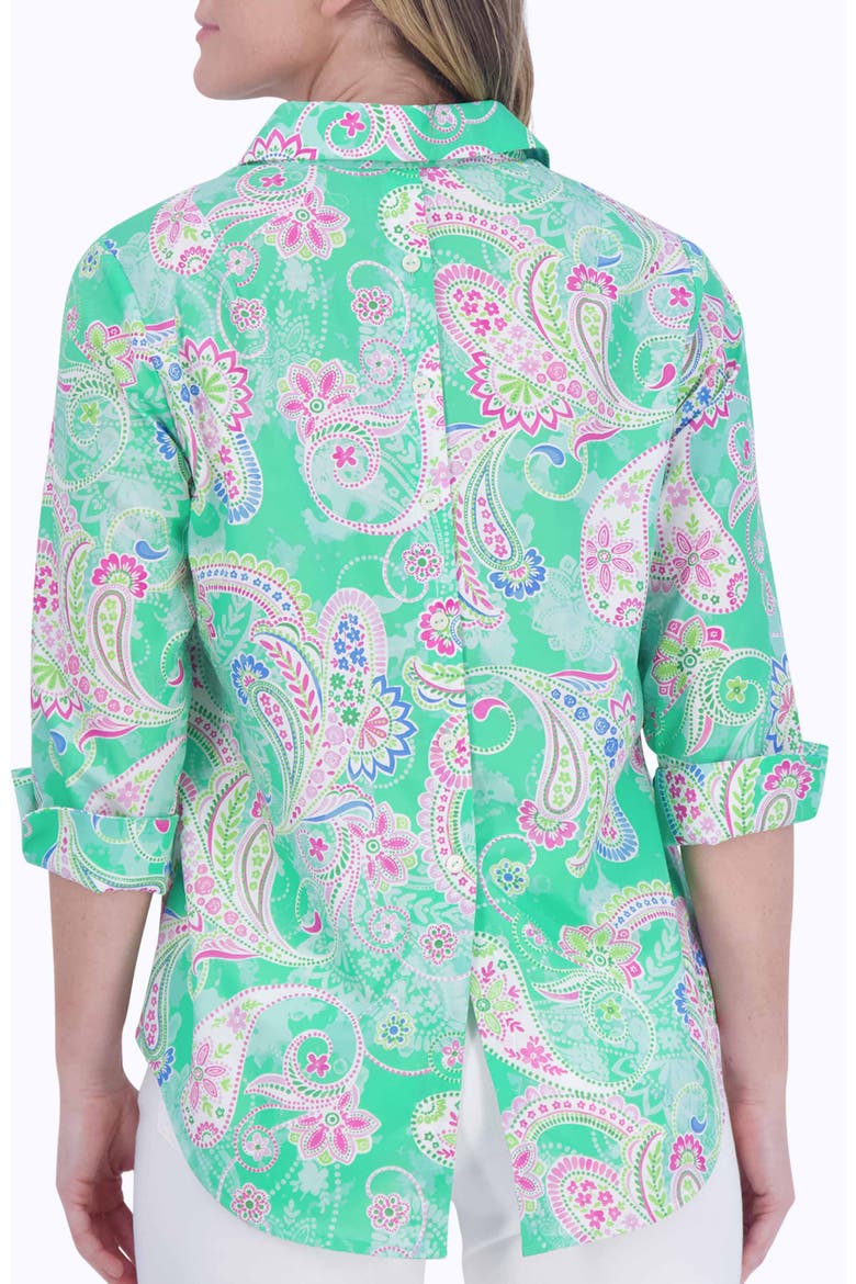 Therese Paisley Non-Iron High-Low Button-Up Shirt, Alternate, color, GREEN MULTI