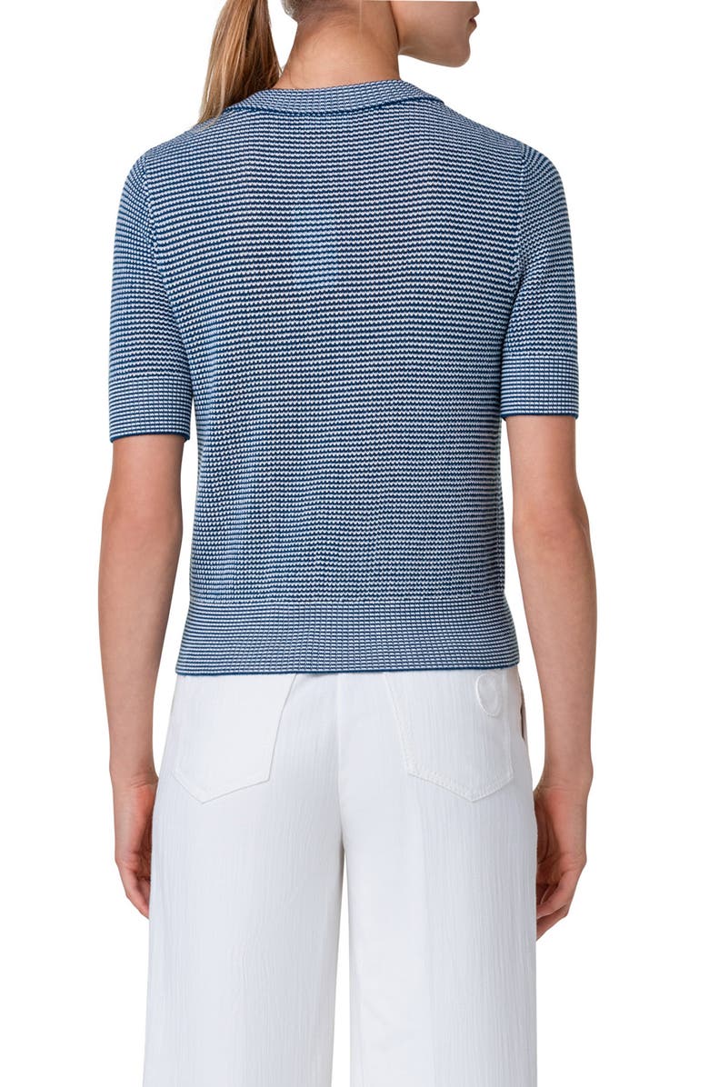 Akris punto Stripe Short Sleeve Wool Mesh Stitch Cardigan, Alternate, color, 