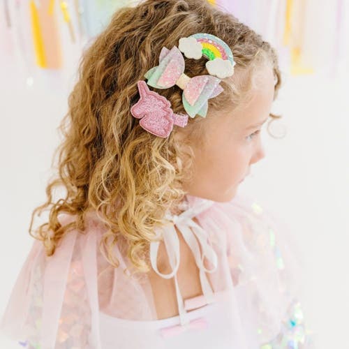 Sweet Wink Unicorn Rainbow Clip Set In Pink