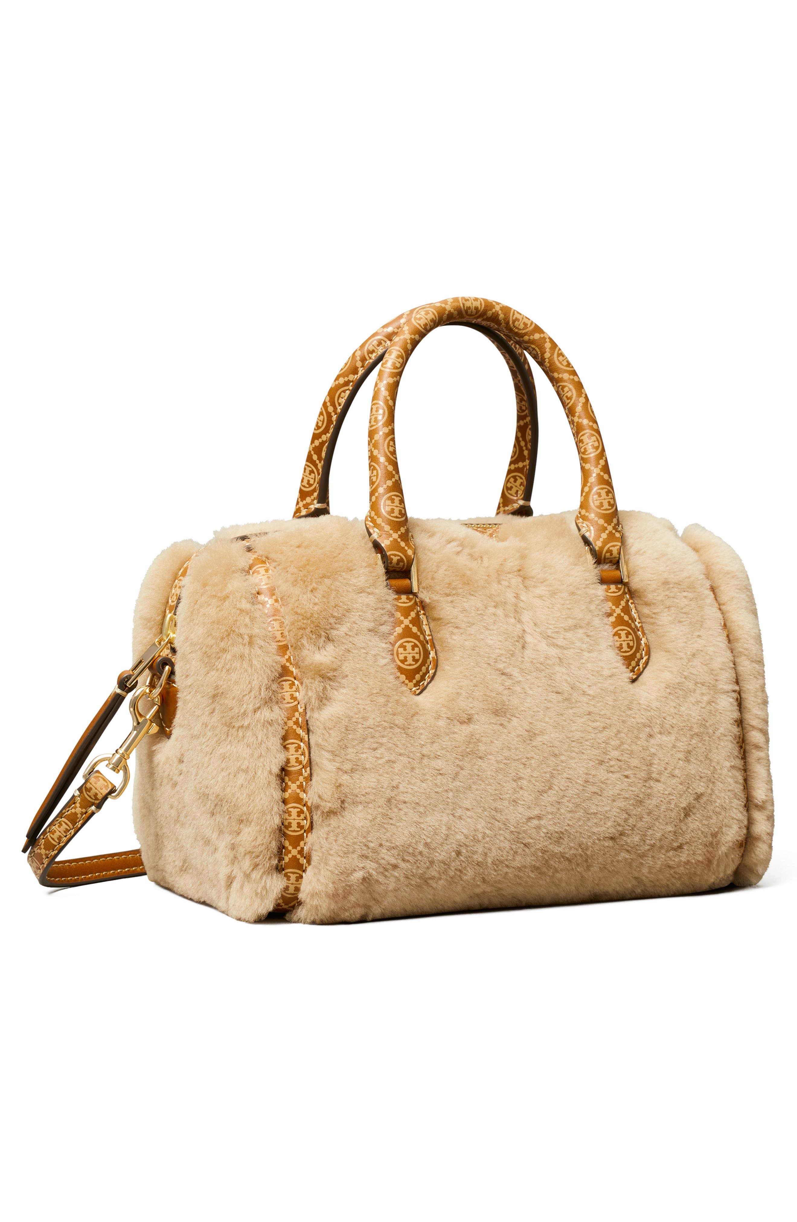 T Monogram Genuine Shearling Petite Barrel Bag, Alternate, color, TEDDY