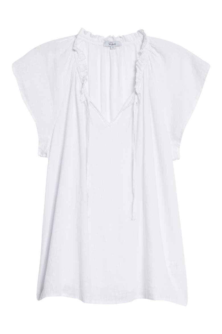 Raven Short Sleeve Linen Blend Peasant Blouse, Alternate, color, WHITE