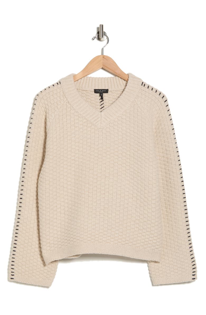 rag & bone Norma V-Neck Sweater, Alternate, color, Ivory