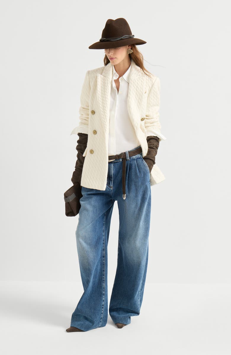 Brunello Cucinelli Cashmere cable knit blazer, Alternate, color, White