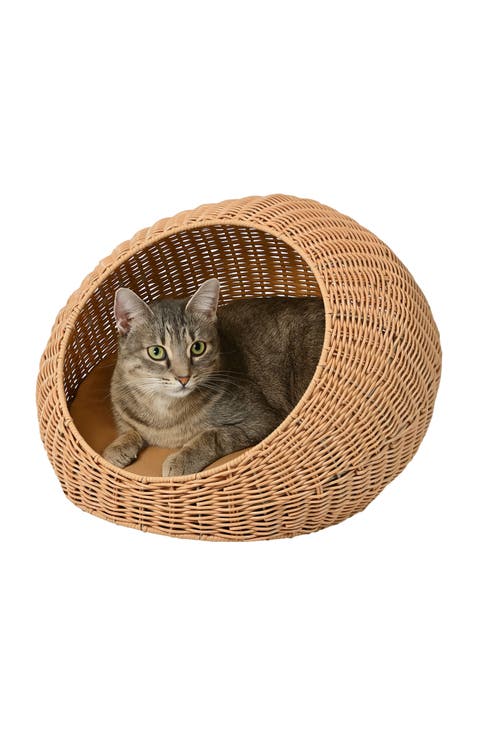 Fiora 19.5" x 18" Modern Circular Faux Wicker Pet Bed with Machine-Washable Cushion
