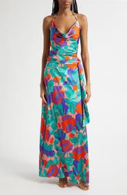 Ramy Brook Corrine Floral Halter Neck Satin Gown