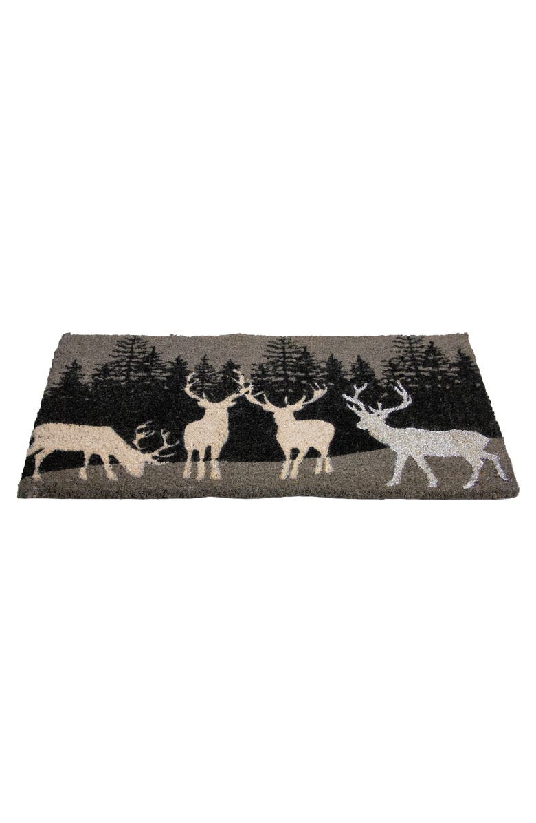 Northlight Natural Coir Rectangular Forest Reindeer Christmas Doormat 18" x 30", Alternate, color, Black