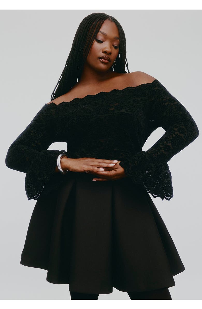 ELOQUII Off The Shoulder Lace Top, Main, color, Black Onyx