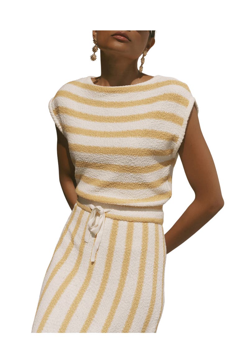 Cotton Blend Striped Midi Dress, Alternate, color, Yellow