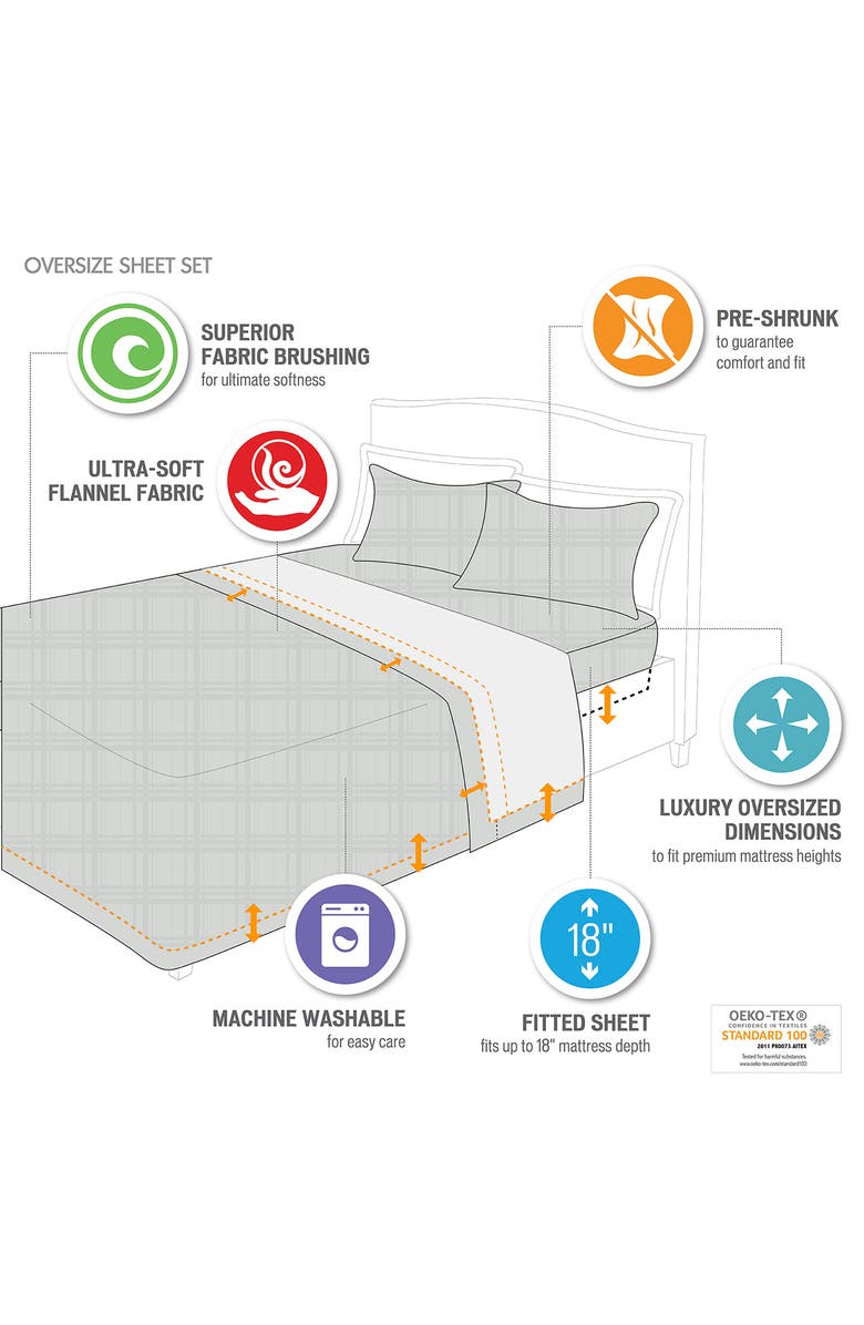 BEAUTYREST Oversized Flannel 4-Piece Cotton Sheet Set, Alternate, color, Beige Windowpane