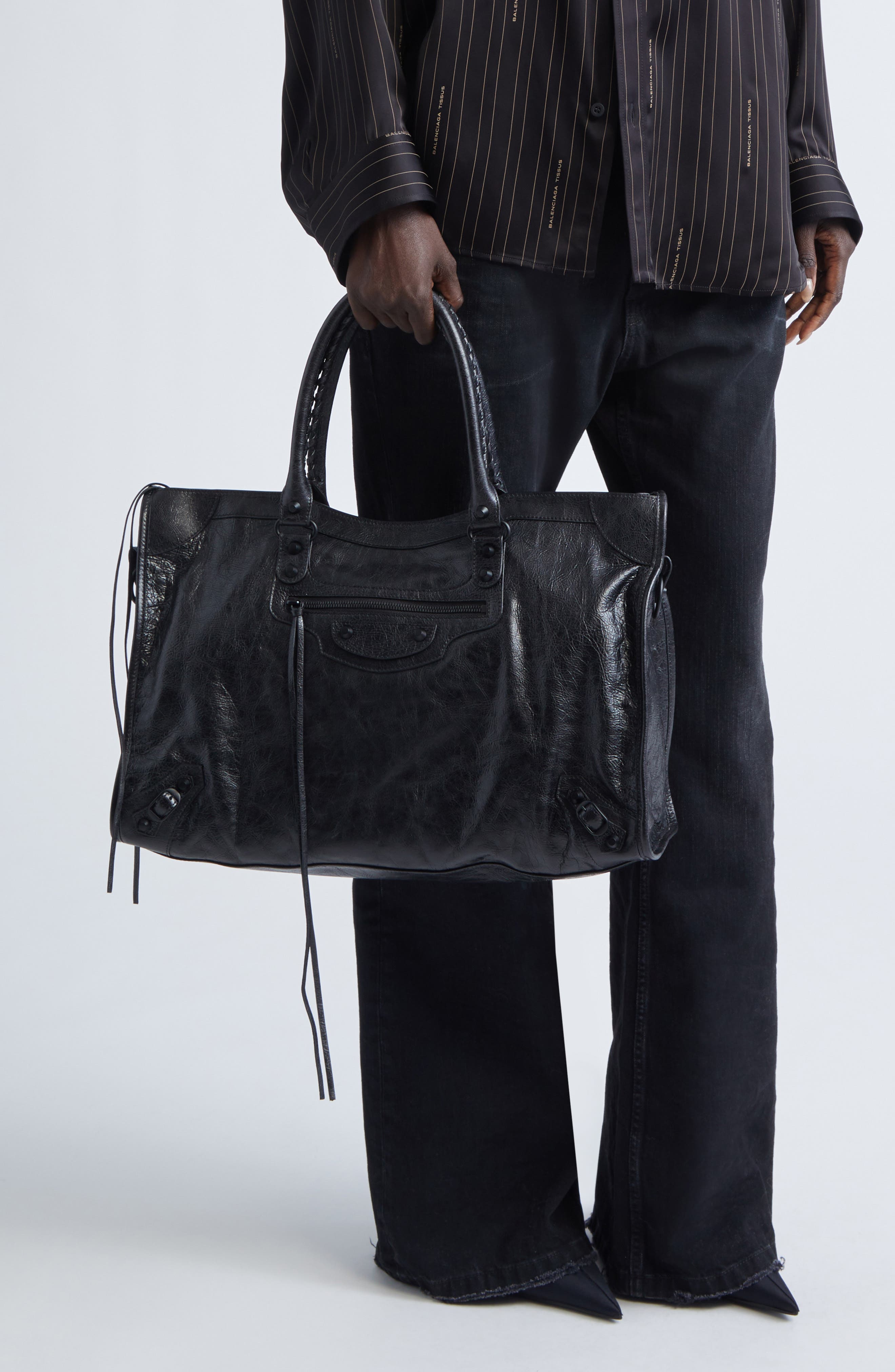 Balenciaga Large Le City Crinkled Leather Tote, Alternate, color, 