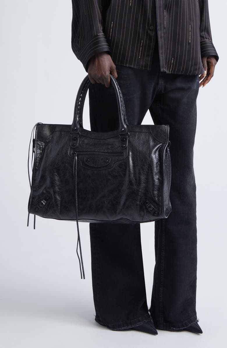 Balenciaga Large Le City Crinkled Leather Tote, Alternate, color,