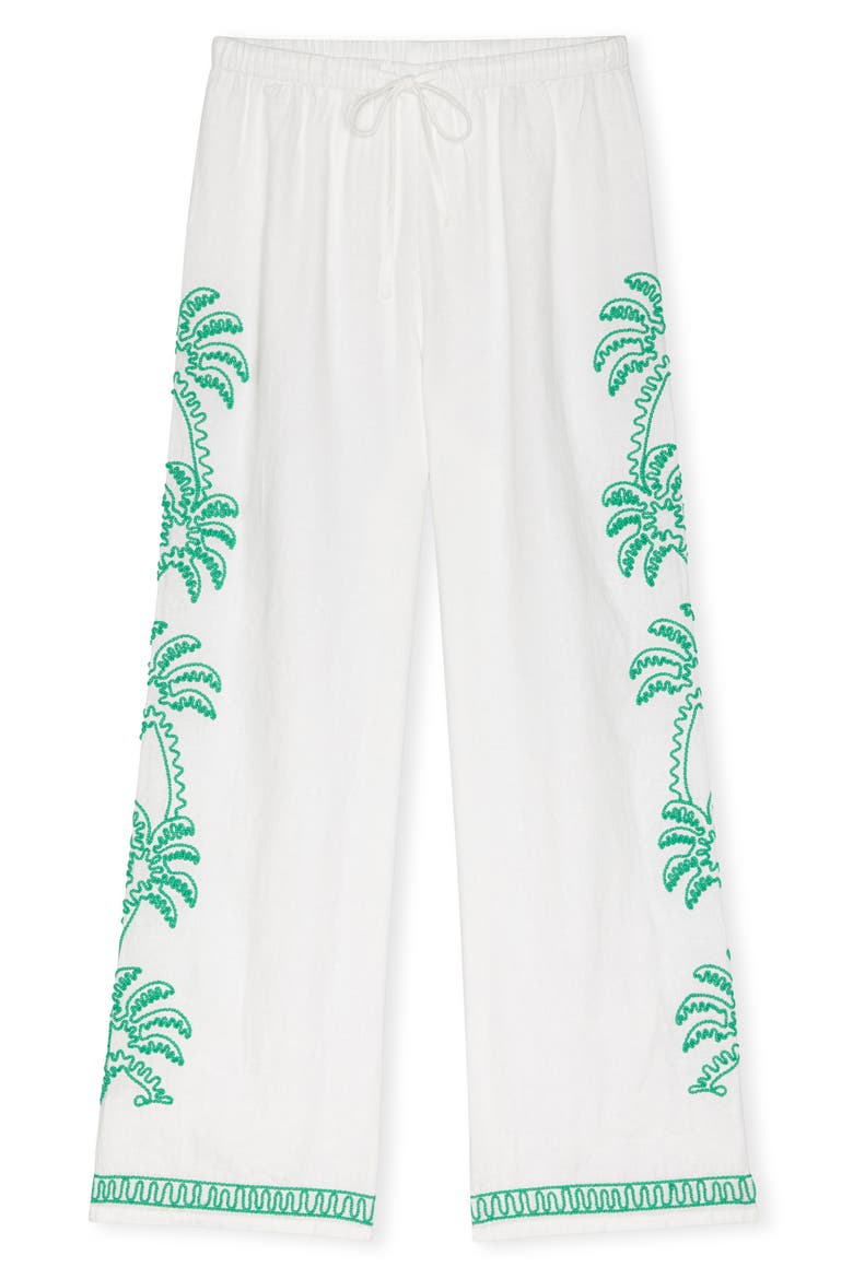 Emmie Embroidered Palm Detail Linen Pants, Alternate, color, EMERALD PALMS EMBROIDERY