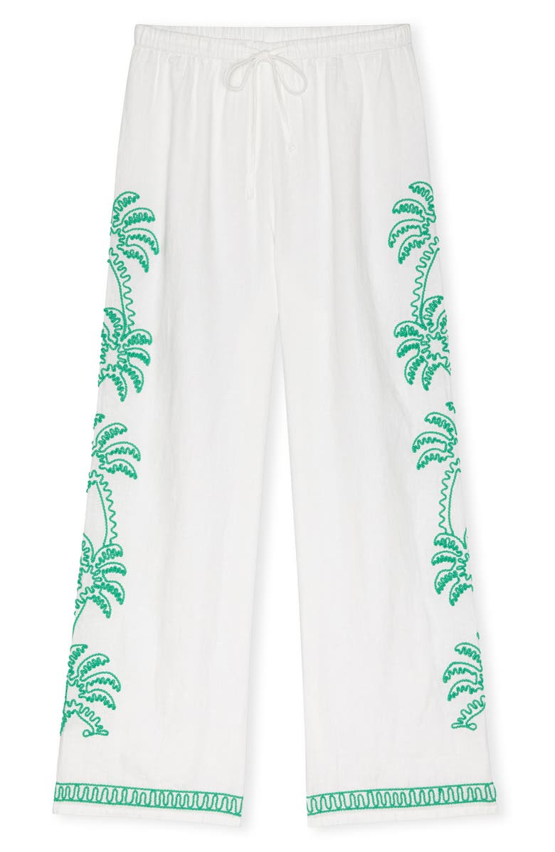 Rails Emmie Embroidered Palm Detail Linen Pants, Alternate, color, Emerald Palms Embroidery