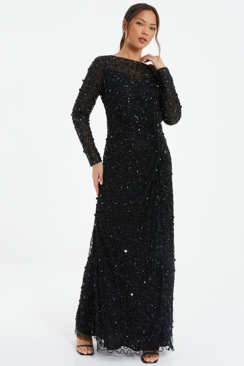 QUIZ QUIZ EMBELLISHED TWIST DETAIL EVENING DRESS
