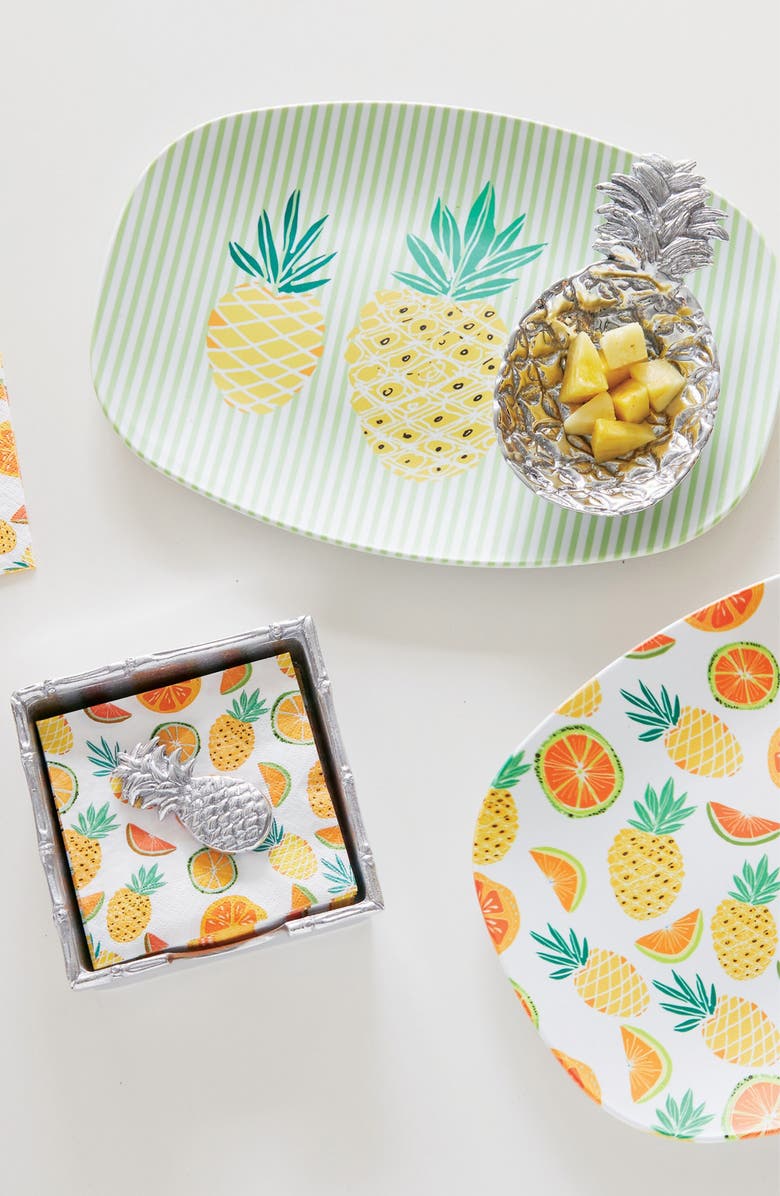 Mariposa Tropical Pineapple Napkin Box Set, Alternate, color, Silver