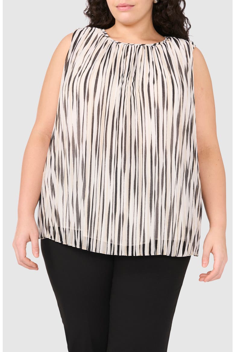 Stripe Sleeveless Pleated Shell, Main, color, NEW IVORY