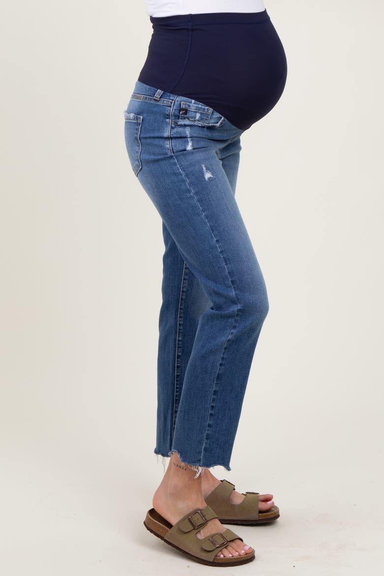 Distressed Raw Hem Slim Straight Maternity Jeans, Alternate, color, Blue