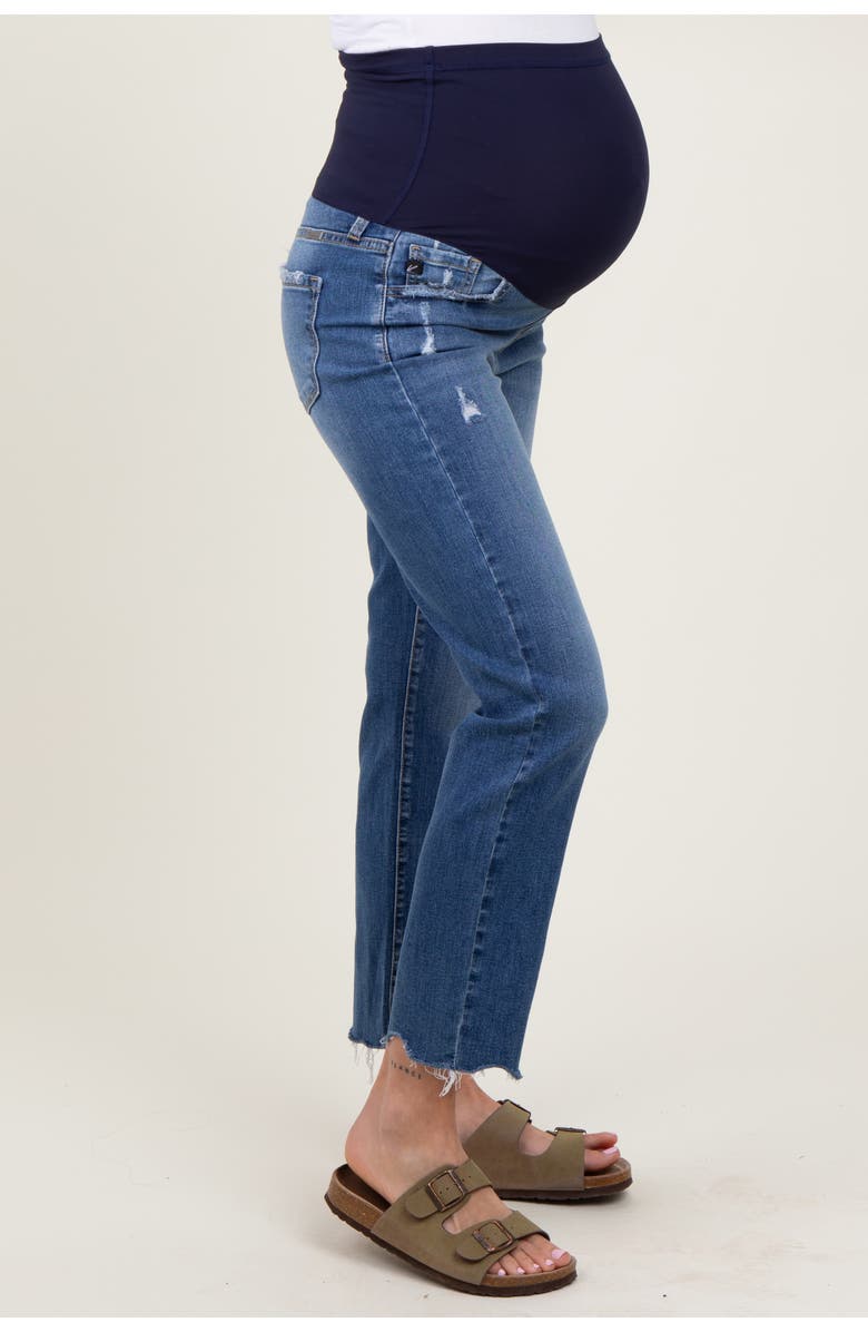 PinkBlush Distressed Raw Hem Slim Straight Maternity Jeans, Alternate, color, Blue