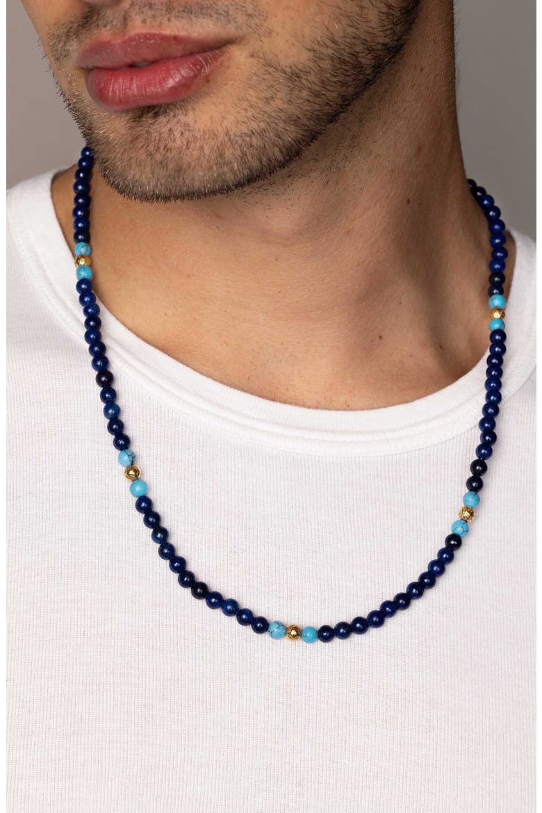 Stone Beaded Necklace, Alternate, color, Blue Lapis / Turquoise / Gold