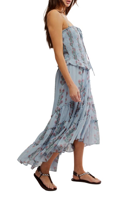 Free People Alejandra Floral Tiered Chiffon Midi Dress In Blue