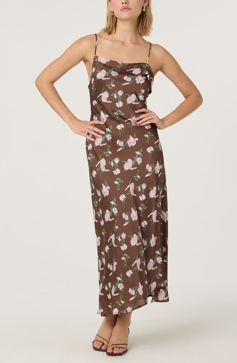 ASTR the Label Cowl Neck Slipdress, Alternate, color, Brown Pink Floral