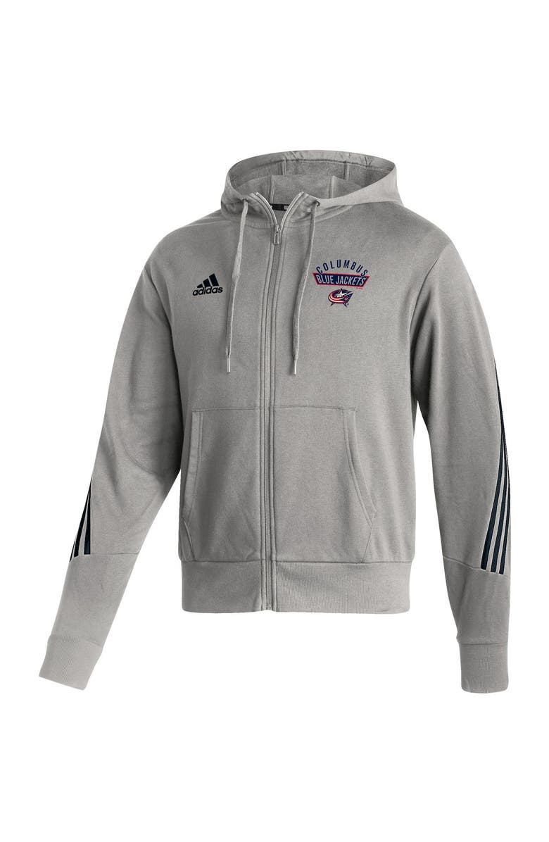 adidas Men's adidas Heathered Gray Columbus Blue Jackets Fashion Full-Zip Hoodie, Alternate, color, 