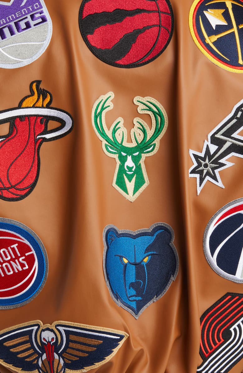 JEFF HAMILTON NBA Collage Faux Leather Jacket, Alternate, color, 