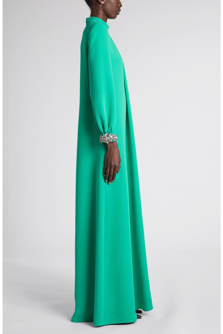 Embellished Long Sleeve Silk Gown, Alternate, color, GREEN