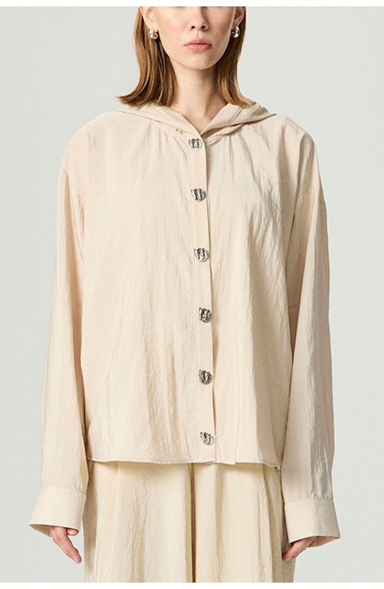 Nocturne Hooded Shirt with Snap Button Details, Main, color, Ivory