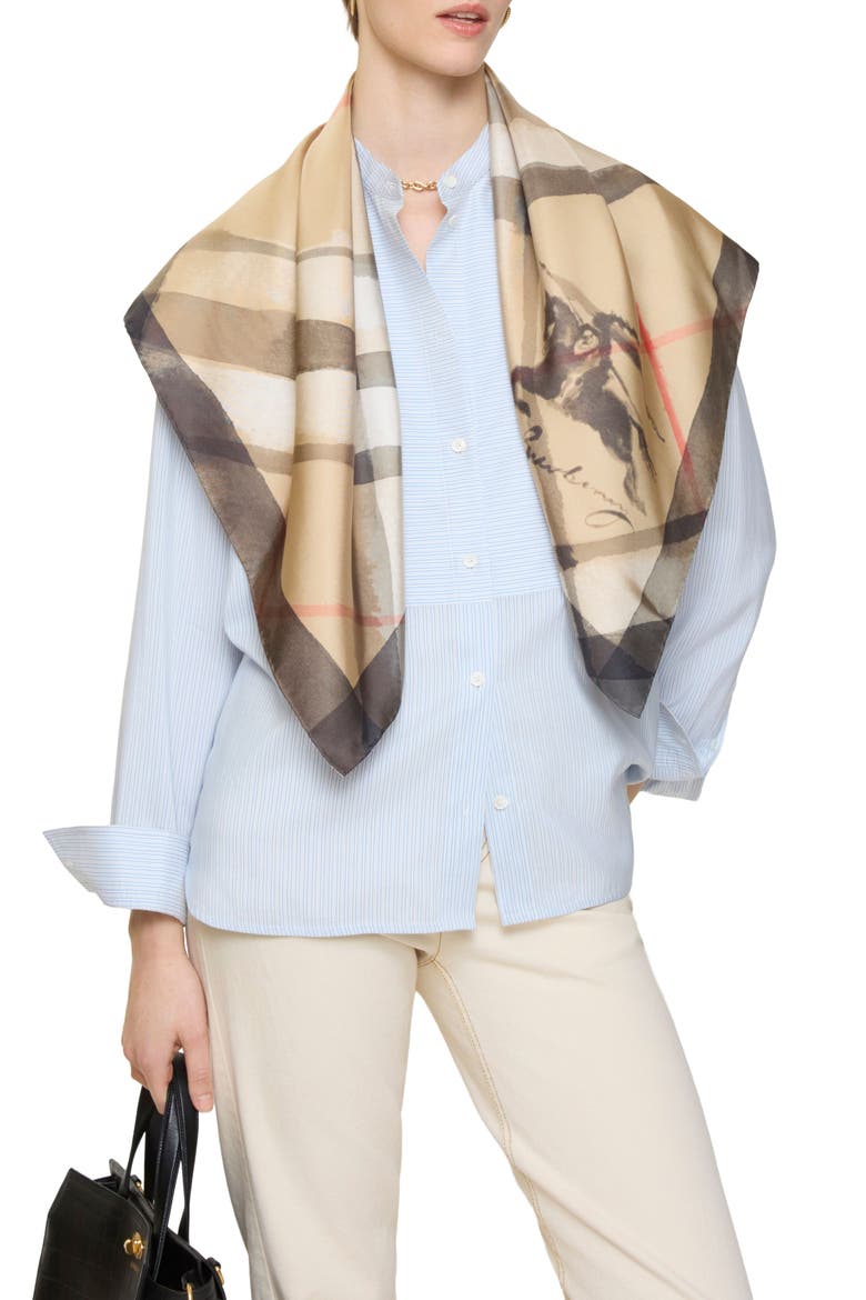 Check EKD Silk Twill Square Scarf, Alternate, color, SAND