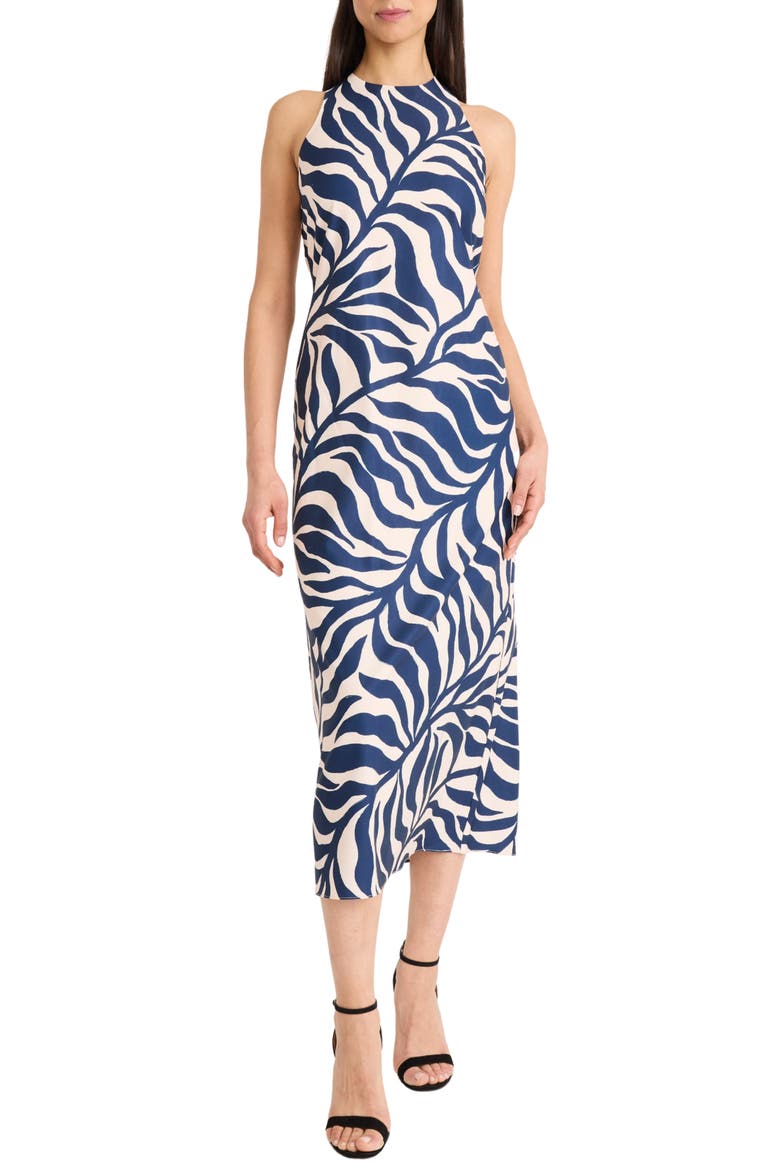 Print Sleeveless Maxi Dress, Main, color, CREAM/ NAVY