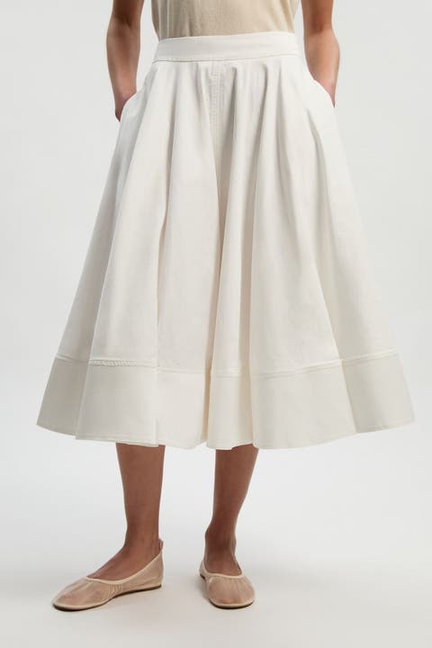 Cotton Tailored Full Midi Skirt