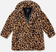 Deux par Deux Leopard Faux Fur Button Front Side Pocket Long Coat (toddler, Little Kid & Big Kid)