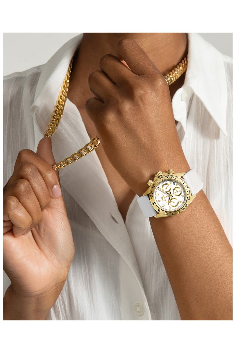 Women's Alexis Chronograph Sport Silicone Watch, 37mm, Alternate, color, GOLD/ WHITE