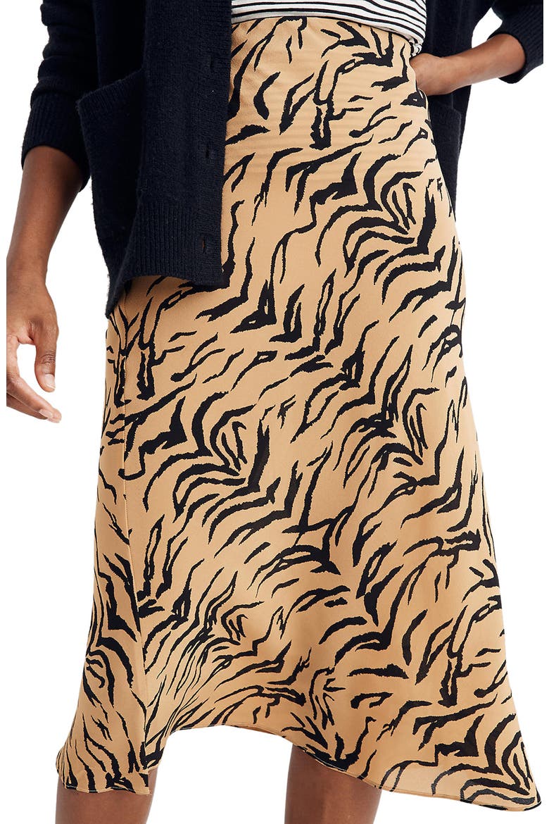 Tiger Stripe Silk Midi Slip Skirt, Alternate, color, TIGER STRIPES DISTANT SAND