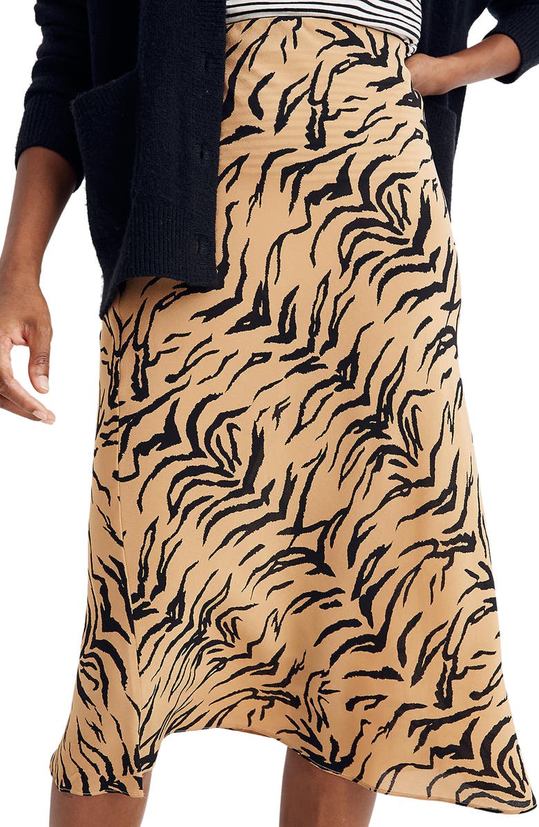 Madewell Tiger Stripe Silk Midi Slip Skirt, Alternate, color, 