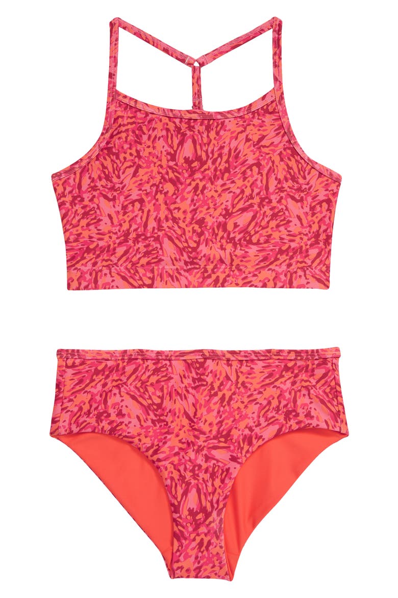 Kids' Reversible Two-Piece Swimsuit, Main, color, PINK LEMONADE SPLASH CAMO