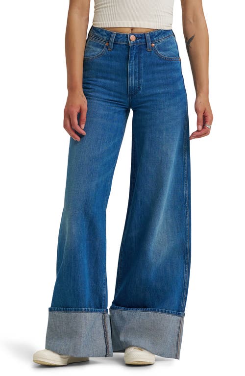 Wrangler High Waist Cuffed Wide Leg Jeans In Blue