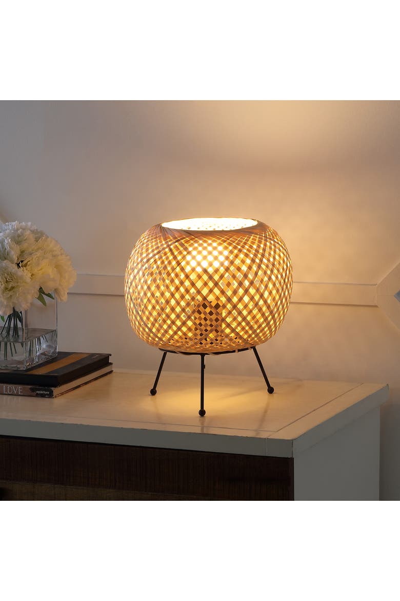 Palma Bohemian Rustic Iron/Rattan LED Mini Table Lamp with Smart Bulb, Alternate, color, Light Brown/Black