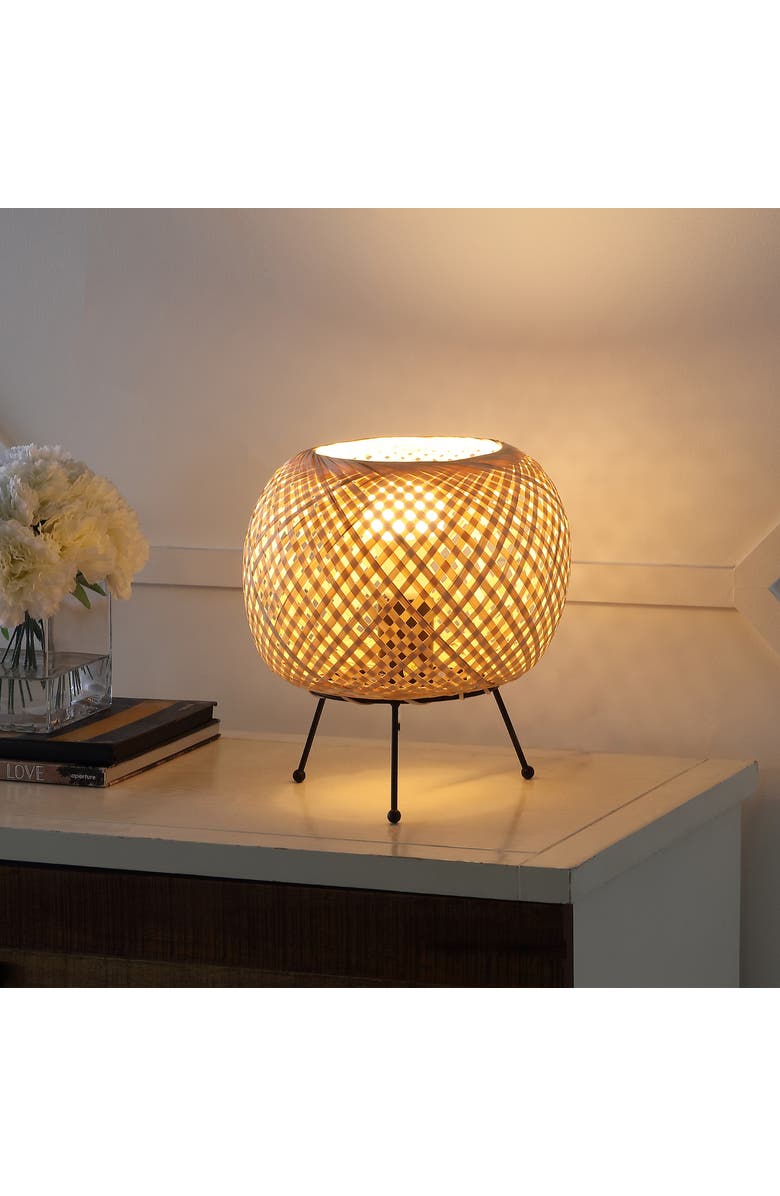JONATHAN Y Palma Bohemian Rustic Iron/Rattan LED Mini Table Lamp with Smart Bulb, Alternate, color, Light Brown/Black