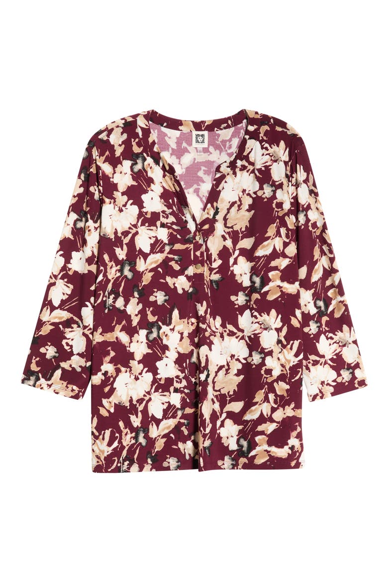 Woodblock Texture Three-Quarter Sleeve Henley Top, Alternate, color, BAROLO MULTI