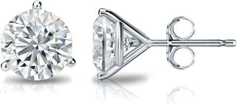 14k White Gold Lab-Grown Round Diamond 3-Prong Stud Earrings