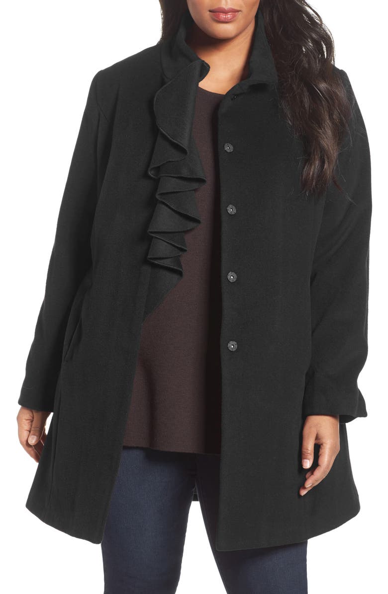 Tahari Kate Ruffle Wool Blend Coat, Main, color,