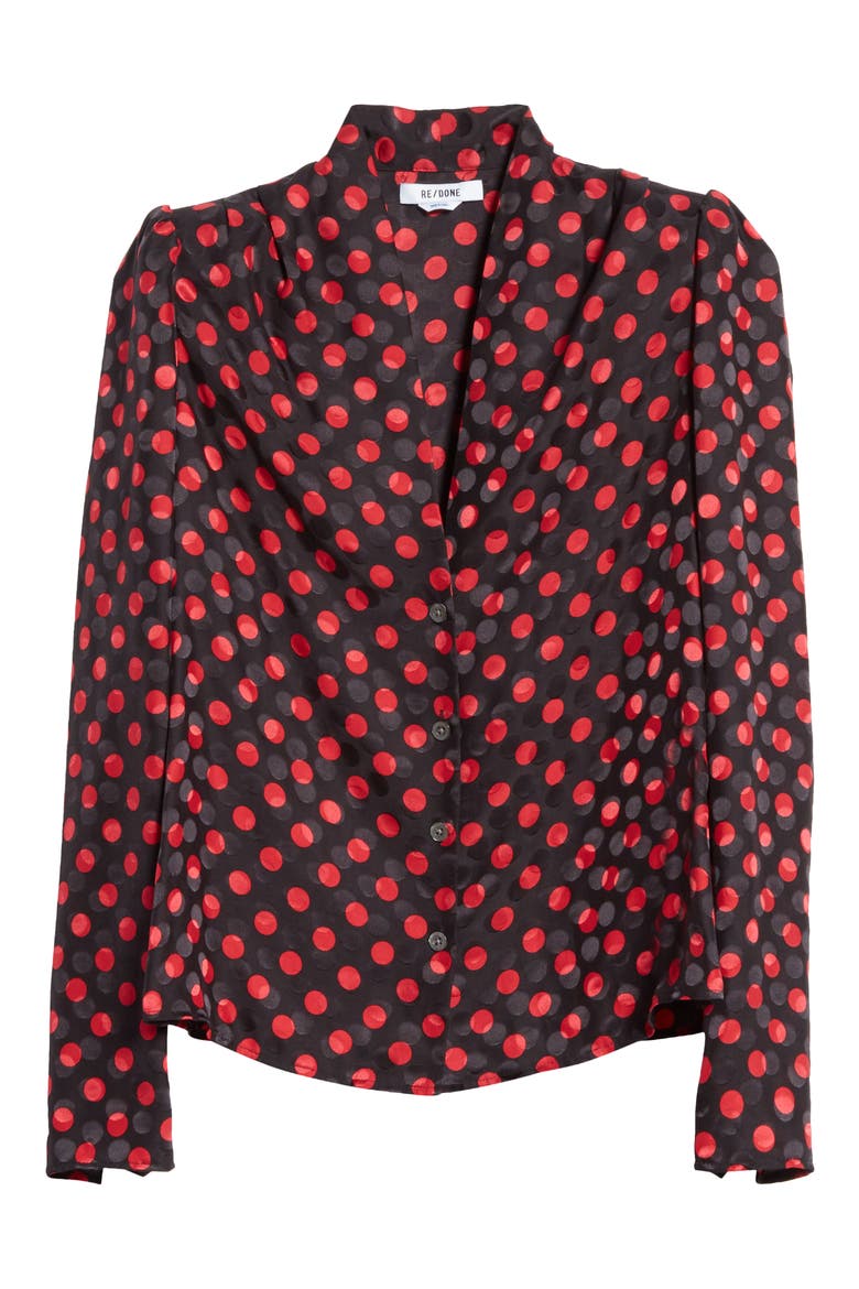 '40s Tailored Silk Blouse, Alternate, color, RED POLKA DOT