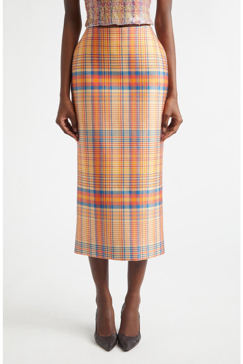The Mercer Bonded Virgin Wool & Silk Pencil Skirt, Main, color, ORANGE PLAID