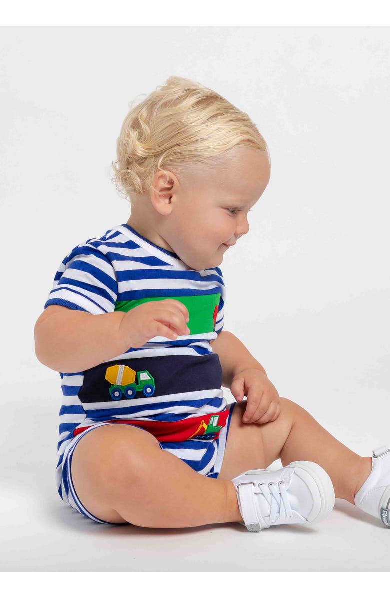 Florence Eiseman Knit Shortall With Trucks, Alternate, color, White / Royal