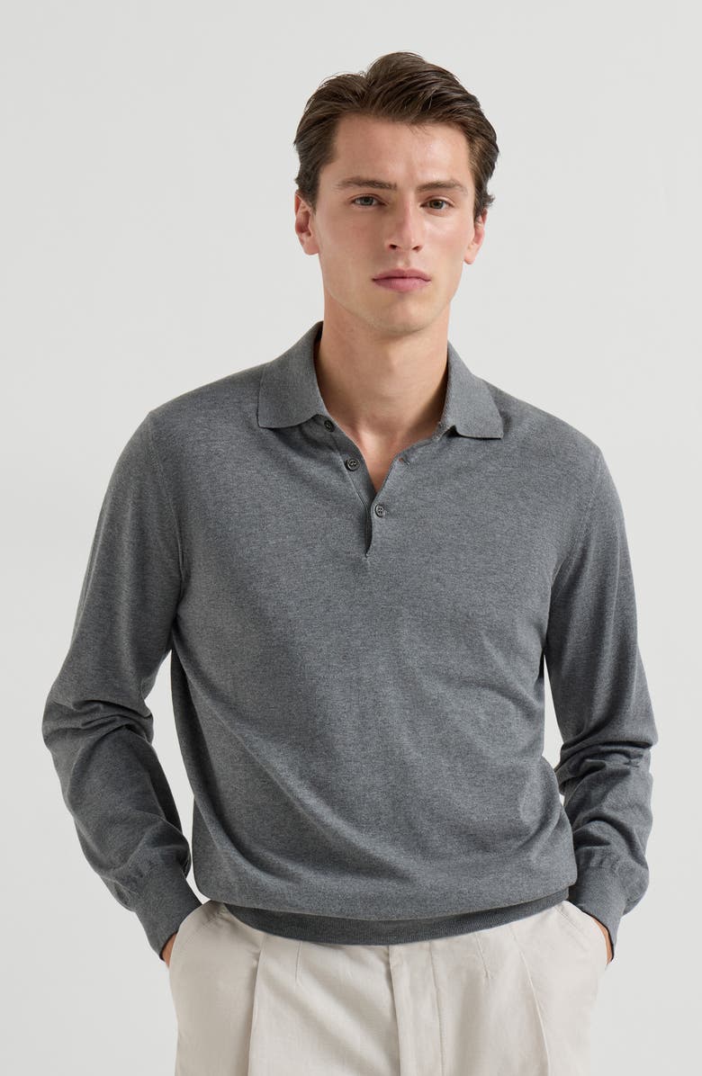 Brunello Cucinelli Polo-style sweater, Main, color, Dark Grey